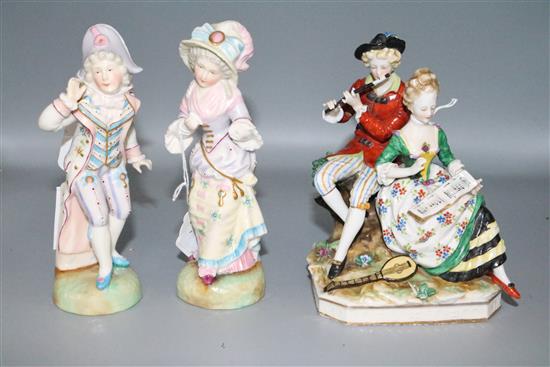 Two French bisque figures, and a Italian group(-)